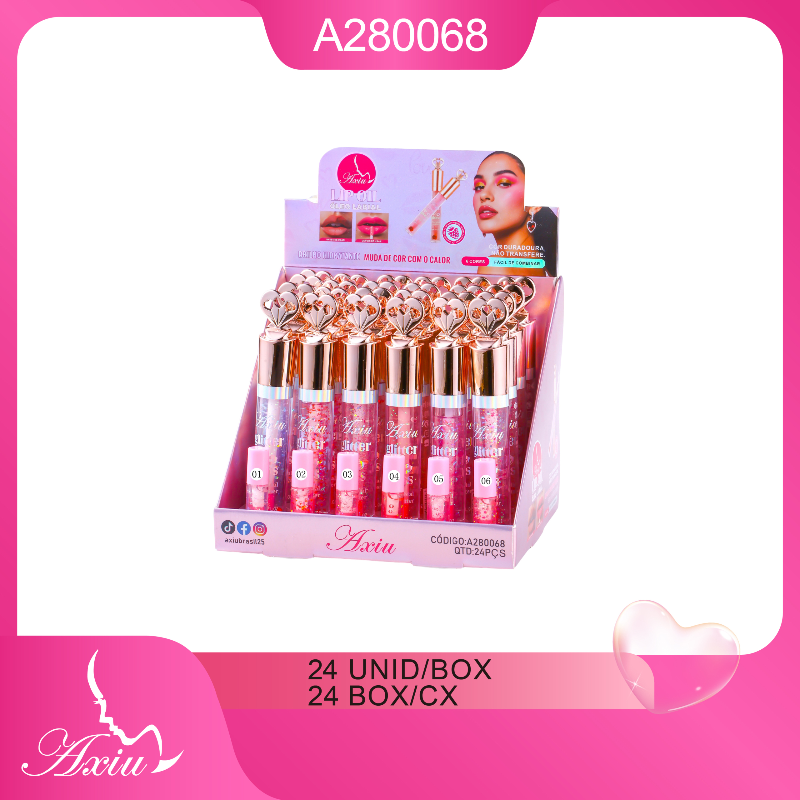 A280068-Óleo labial com glitter e efeito de mudança de cor
